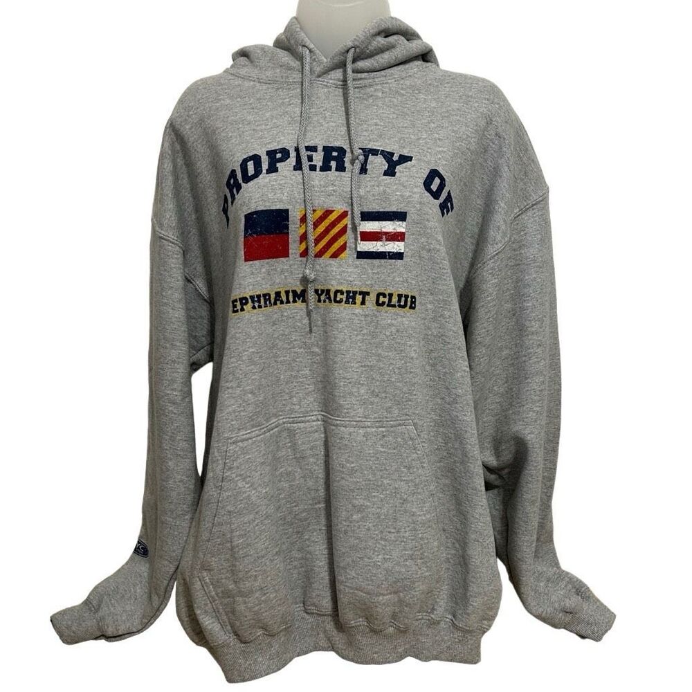 Property of Ephraim Yacht Club Hoodie Sweat Shirt Large Gildan Gray Excellent